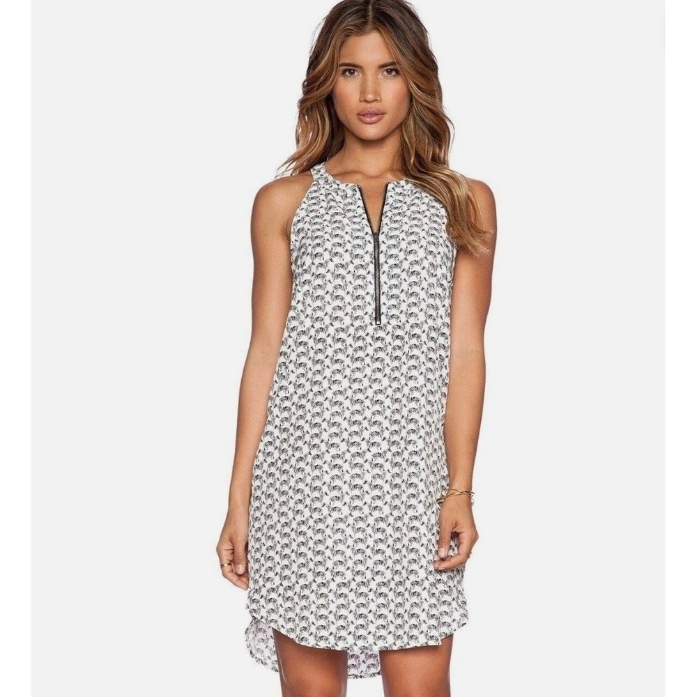 Splendid Zebra Print Front Zip Shift Dress S Black White Indie EUC